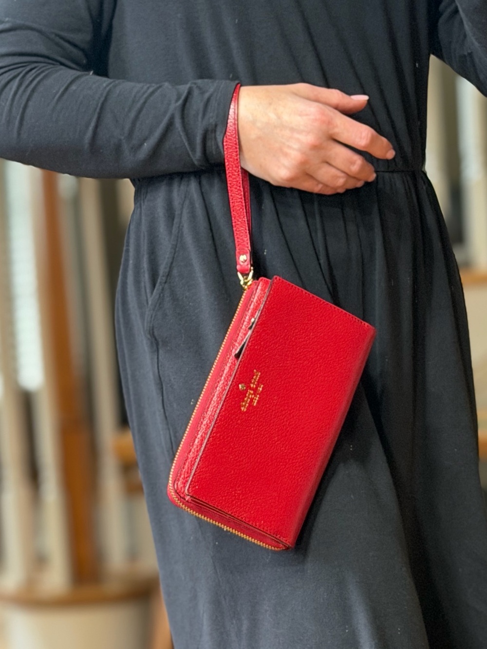 Kate Spade Classic‎ Red Pebbled Leather Double Zip Wristlet Wallet